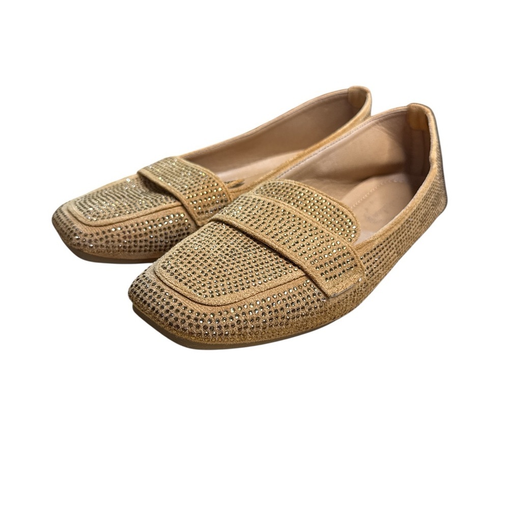 Atalina Chic Tan Loafers with Rhinestone Detailing Size 38 Women’s 7 / 7.5 - Picture 3 of 6